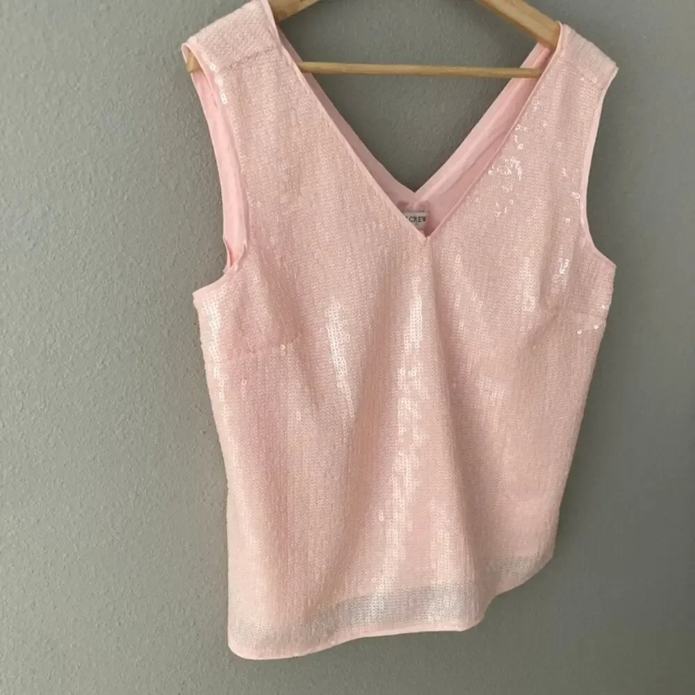 J. Crew NEW Sequin V Neck Shell Pink Medium